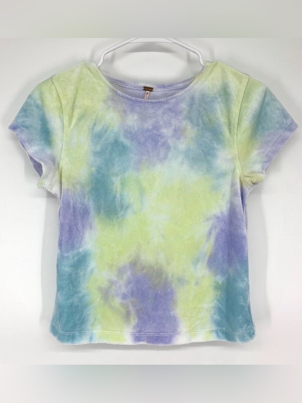 Free People Top Bright Eyes Pastel Tie Dye Velvet Short Sleeve Tee Y2K